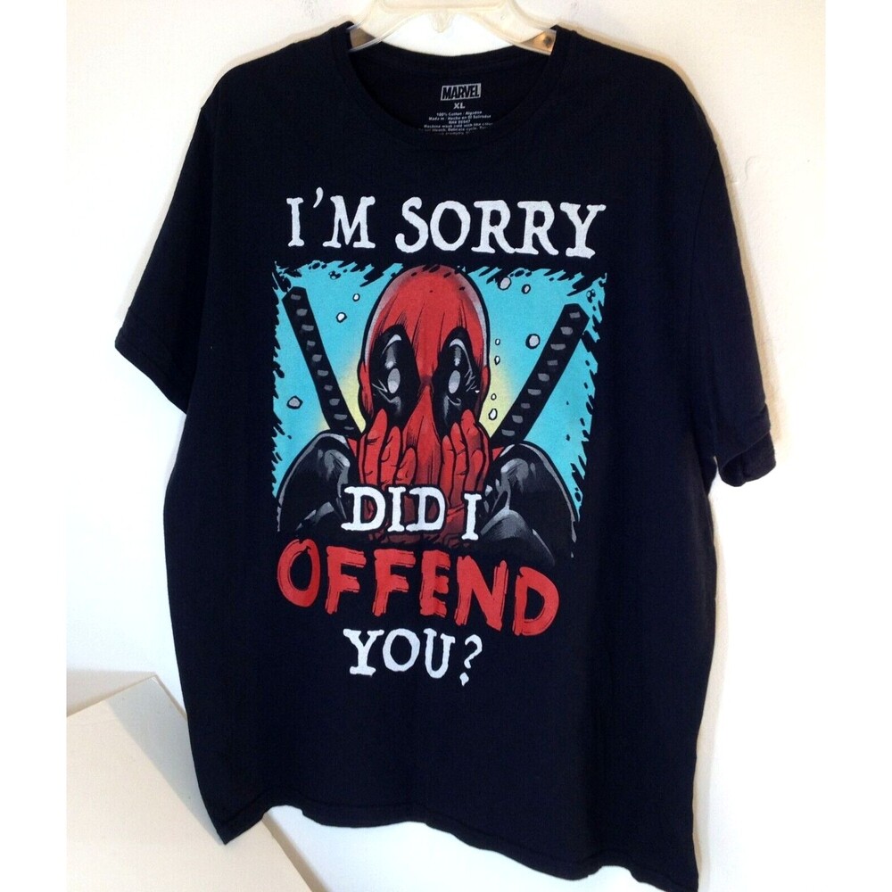 Marvel Deadpool "I'm Sorry Did I Offend You" Navy Blue T-Shirt. Adult Size XL